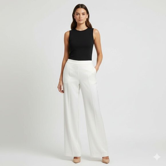 Trina Turk NWT Wide Leg Pants Winter White Lined Size 6 - Picture 1 of 7